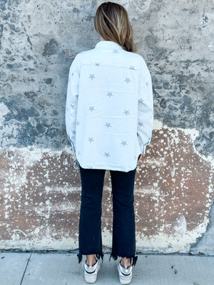 Star Print Oversized Button Down Top