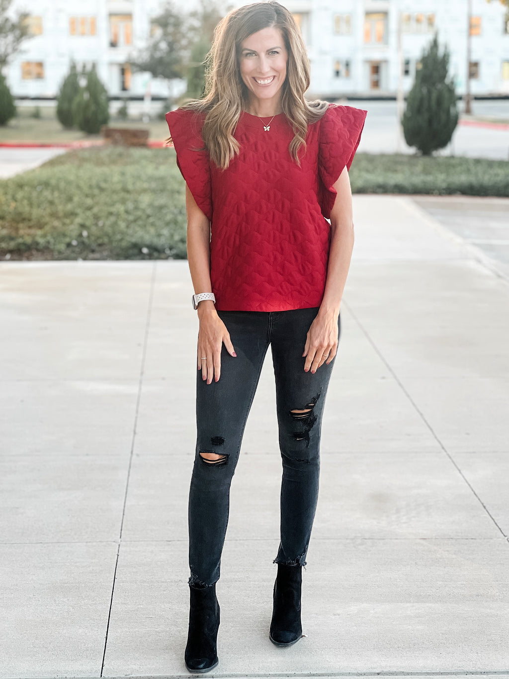 Quilted Ruffle Sleeve Top
