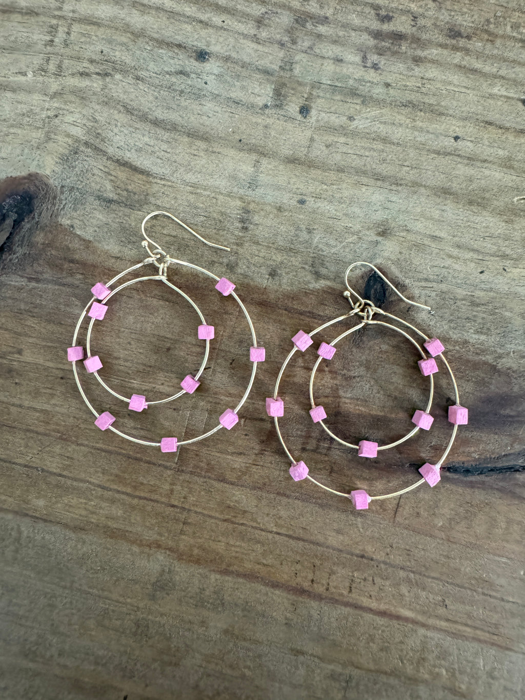 2- Tier Hoop Earrings with Wood Accents